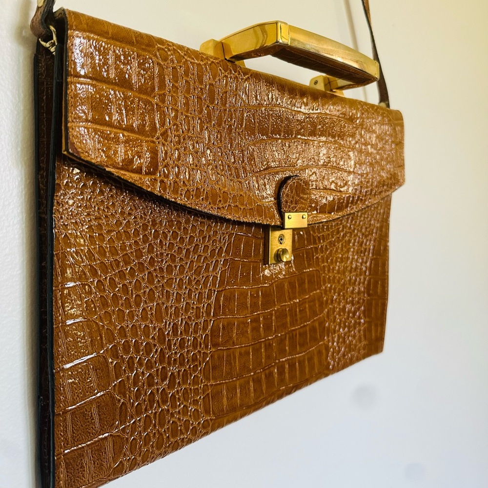 Vintage SUDHAUS Cognac Brown Crocodile Embossed Briefcase